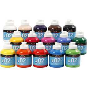 Peinture Acrylique Mate, ass. de couleurs, 15x500 ml/ 1 Pq. [HOB-32100]