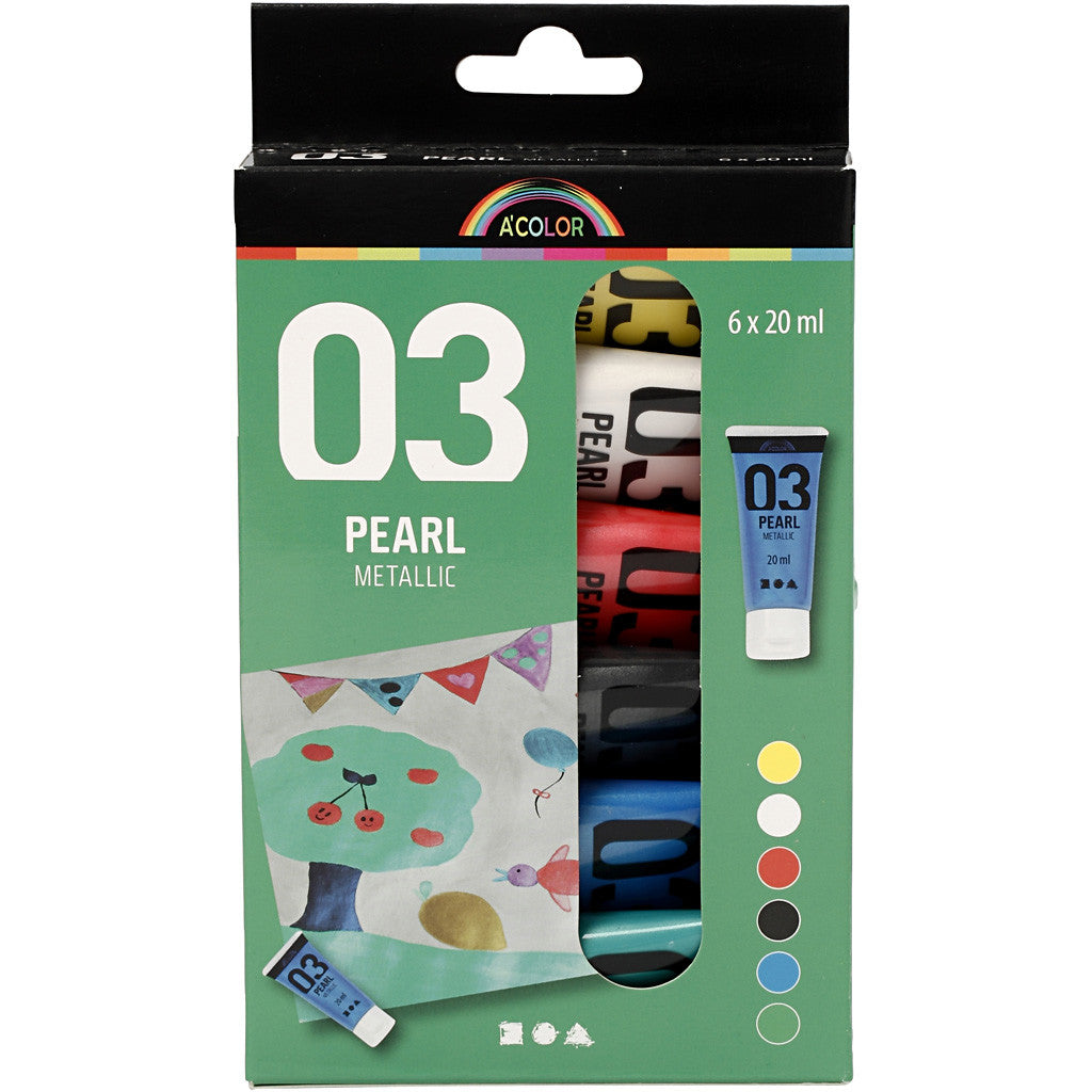 Colore Acrilio Metallizzato, metallico, colori standard, 6x20 ml/ 1 conf. [HOB-32203]