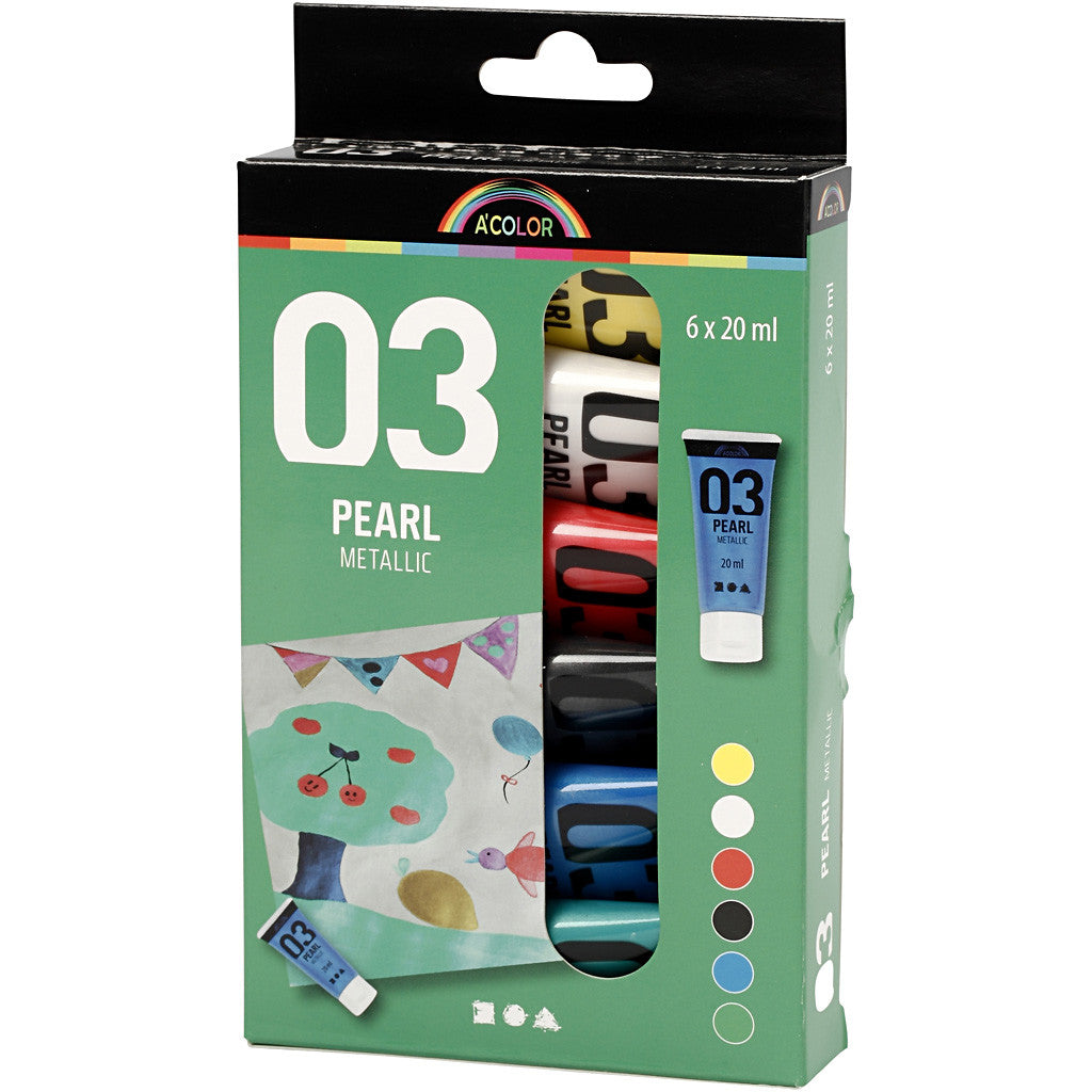 Colore Acrilio Metallizzato, metallico, colori standard, 6x20 ml/ 1 conf. [HOB-32203]