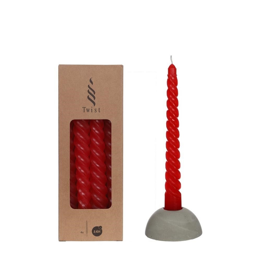 Candles twisted red 19cm high (4 pcs.)