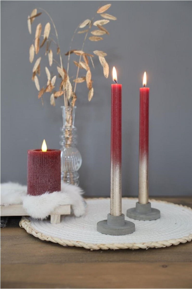 Candele per cena bordeaux con spray Oro Ø2.1/h. 25cm (1 set) [IFS-32311]