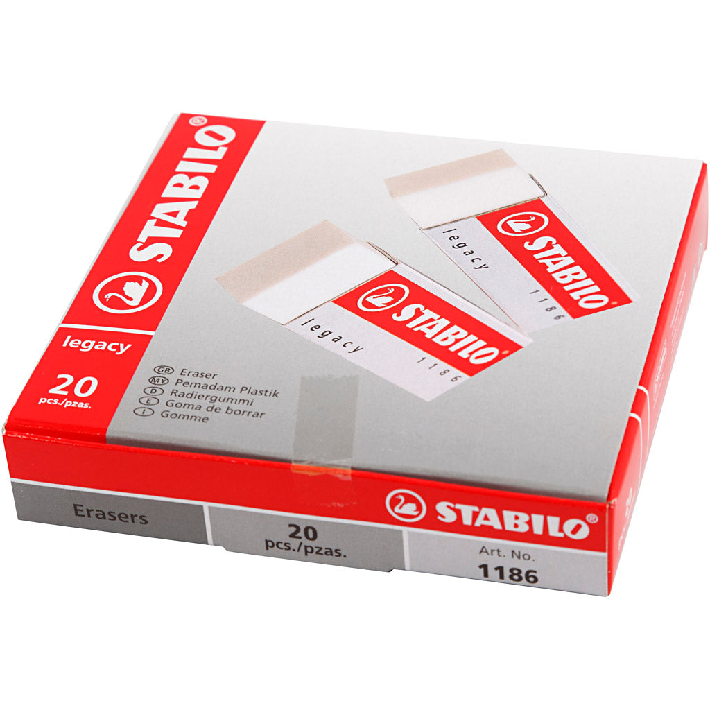 Gomma Stabilo, H: 1 cm, L: 6,3 cm, L: 2,3 cm, bianco, 20 pz/ 1 conf. [HOB-331405]