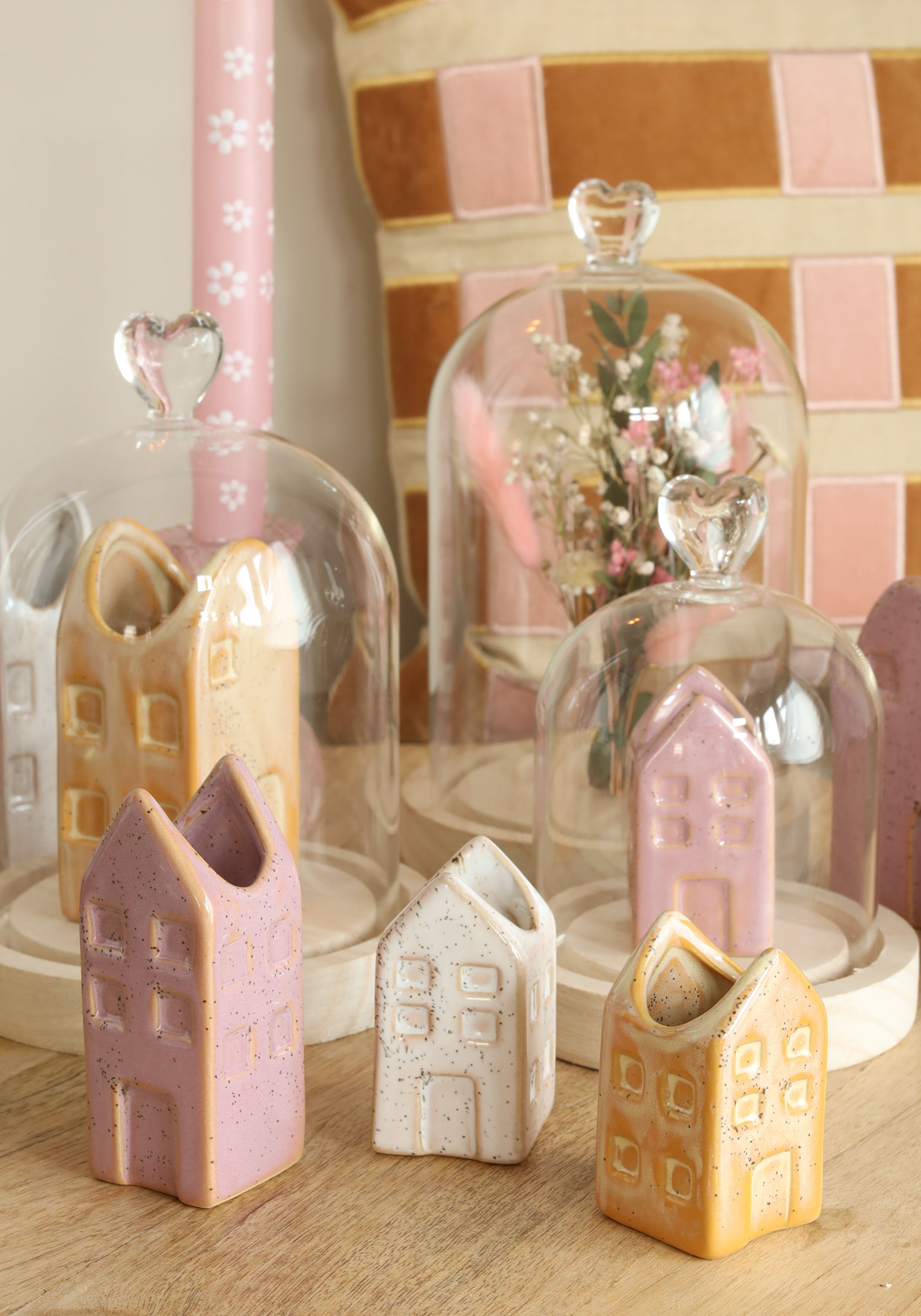 Campana di vetro con pomello in vetro con base in legno Ø10 h.12 cm (1 pz) [IFS-29311]