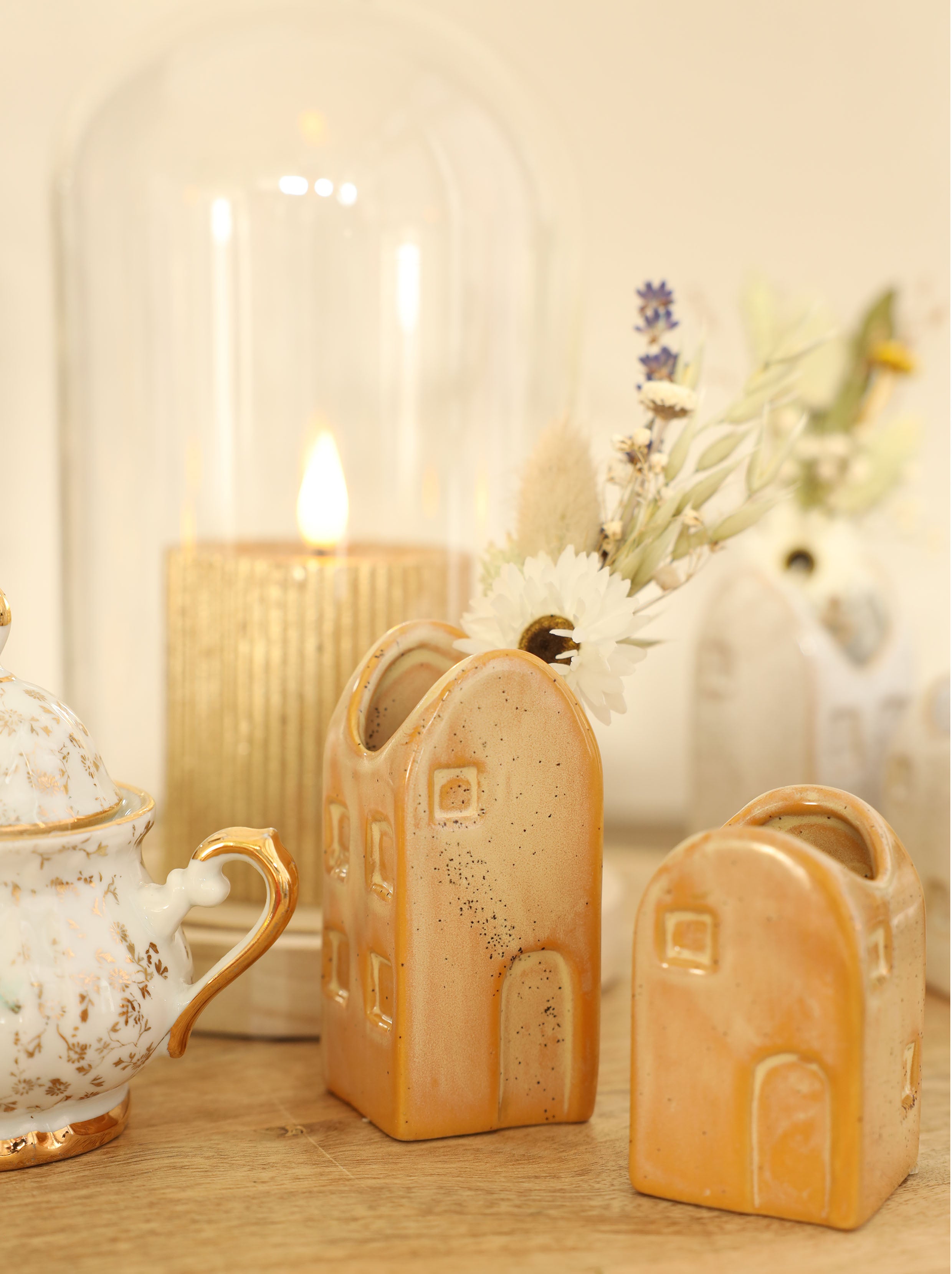 Glashaube mit Glasknopf mit Holzsockel Ø12 h.15 cm (1 Stk.) [IFS-29312]