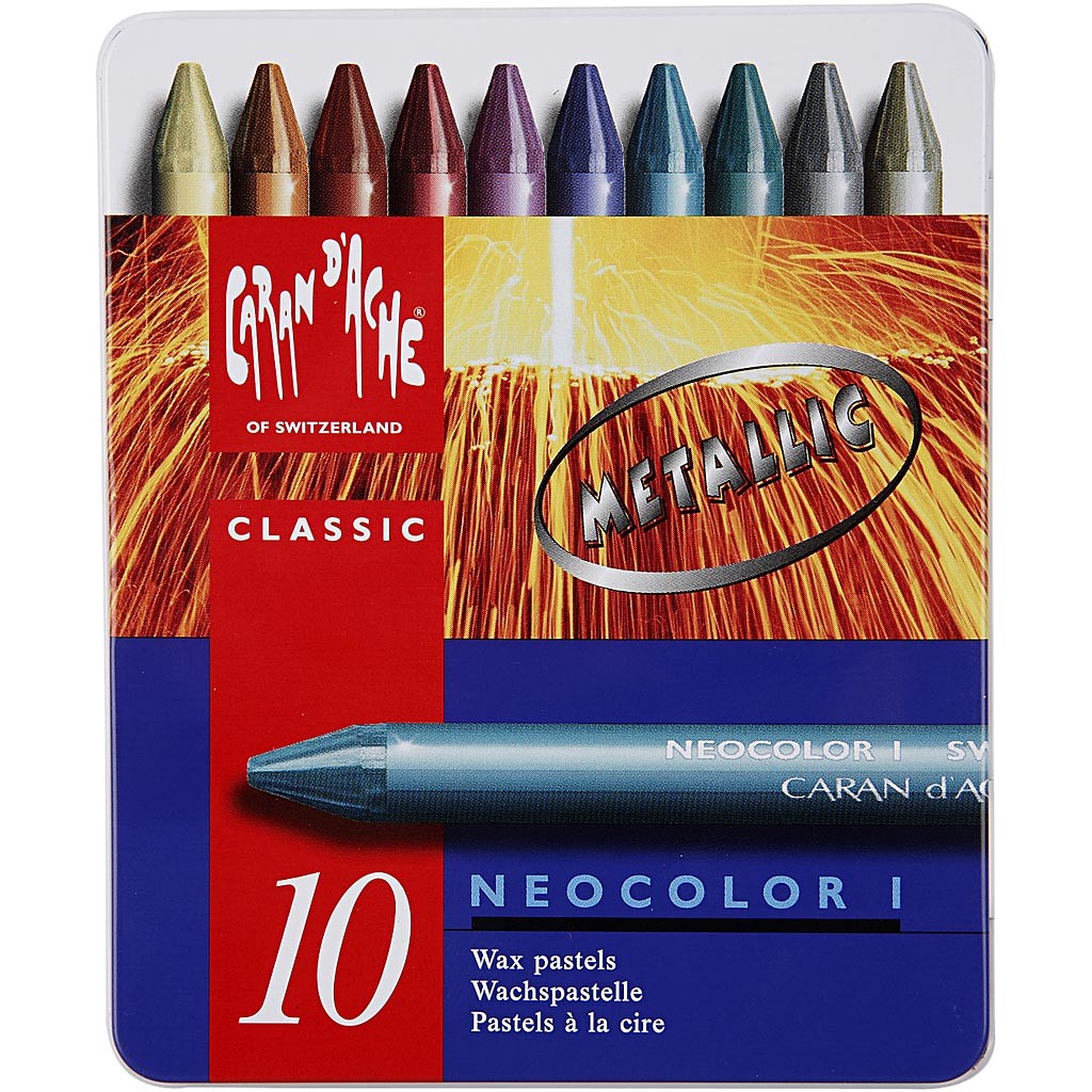 CARAN D’ACHE Neocolor I Pastelli, L: 10 cm, spess. 8,5 mm, colori metallici, 10 pz/ 1 conf. [HOB-34012]