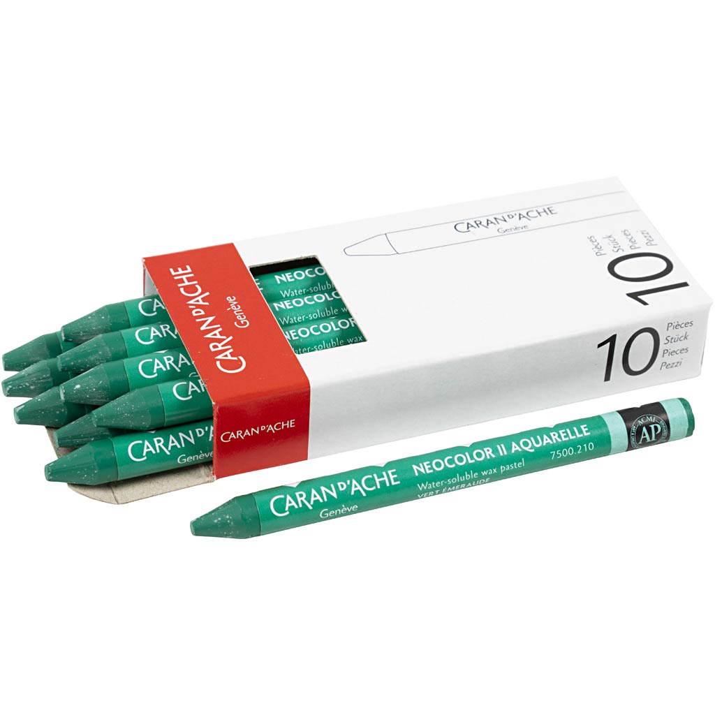 CARAN D’ACHE Neocolor II, L: 10 cm, thickness 8,5 mm, emerald green (210), 10 pc