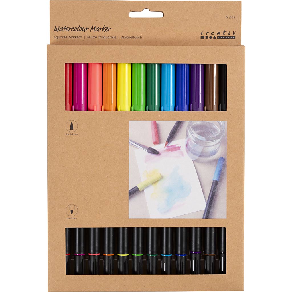 Feutre d’aquarelle, trait 2+4-8 mm, couleurs classiques, 12 pièces/ 1 Pq. [HOB-34339]