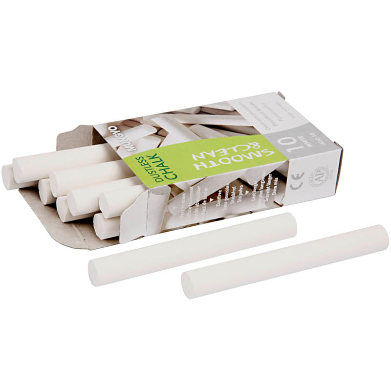 Chalkboard Chalk, L: 8 cm, dia. 10 mm, white, 10x10 pc