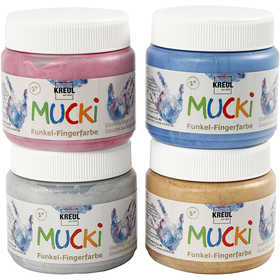 Mucki Fingerfarbe, Metallic-Blau, Metalic-gold, Metallic-Rosa, Metallic-Silber, 4x150 ml/ 1 Pck [HOB-34750]