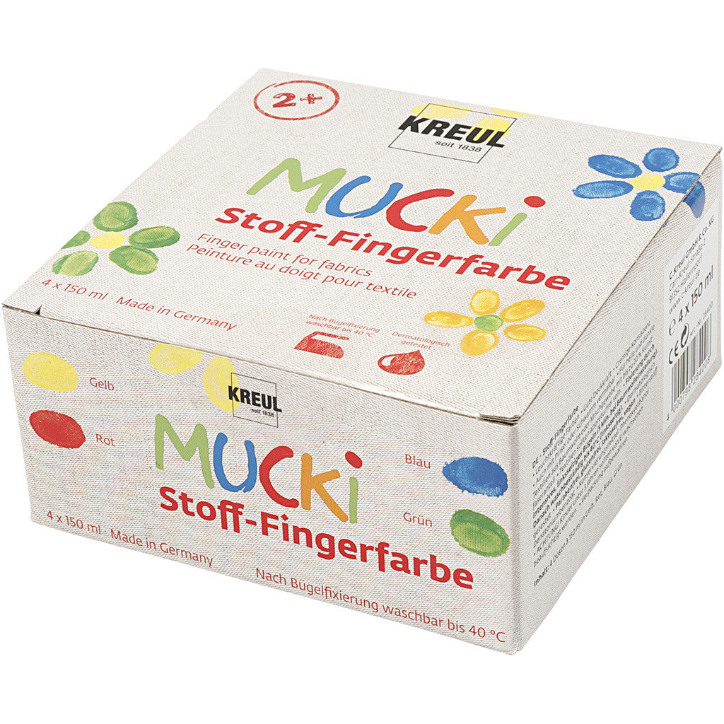 Muck Fingerfarbe, Blau, Grün, Rot, Gelb, 4x150 ml/ 1 Pck [HOB-34770]