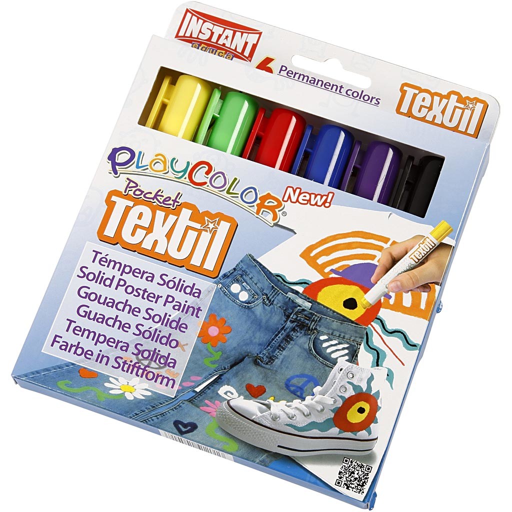 Pennarello per tessuto Playcolor, L: 14 cm, colori asst., 5 g, 6 pz/ 1 conf. [HOB-34859]