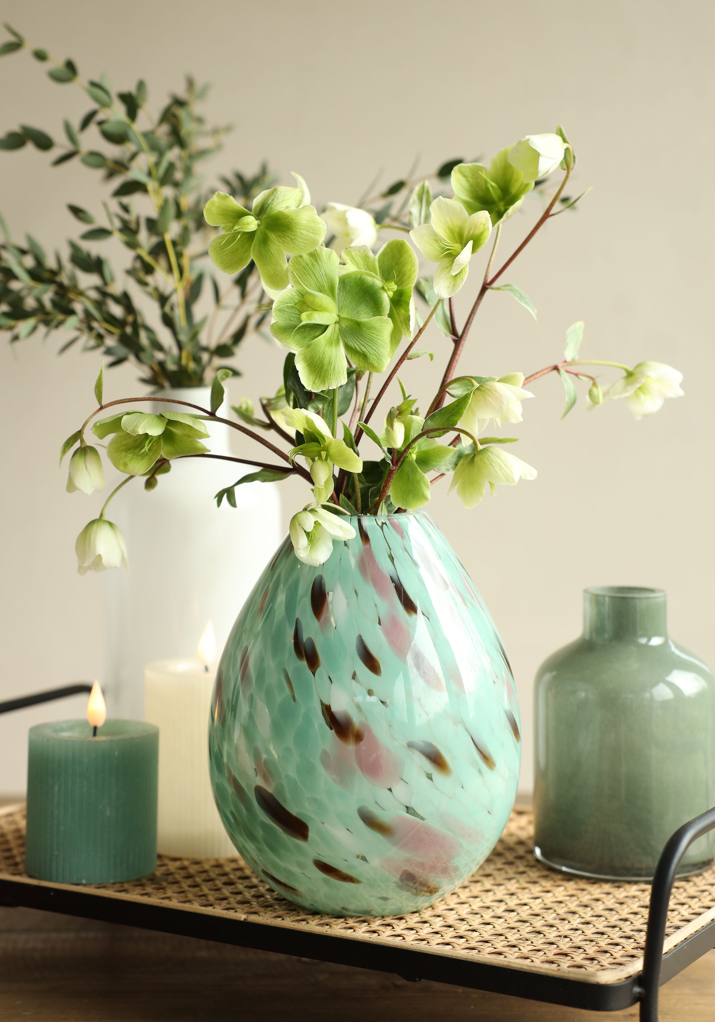 LED-Pfeilerkerze Ø7 h. 7,5cm Eukalyptus grün (1 Stk.) [IFS-32605]