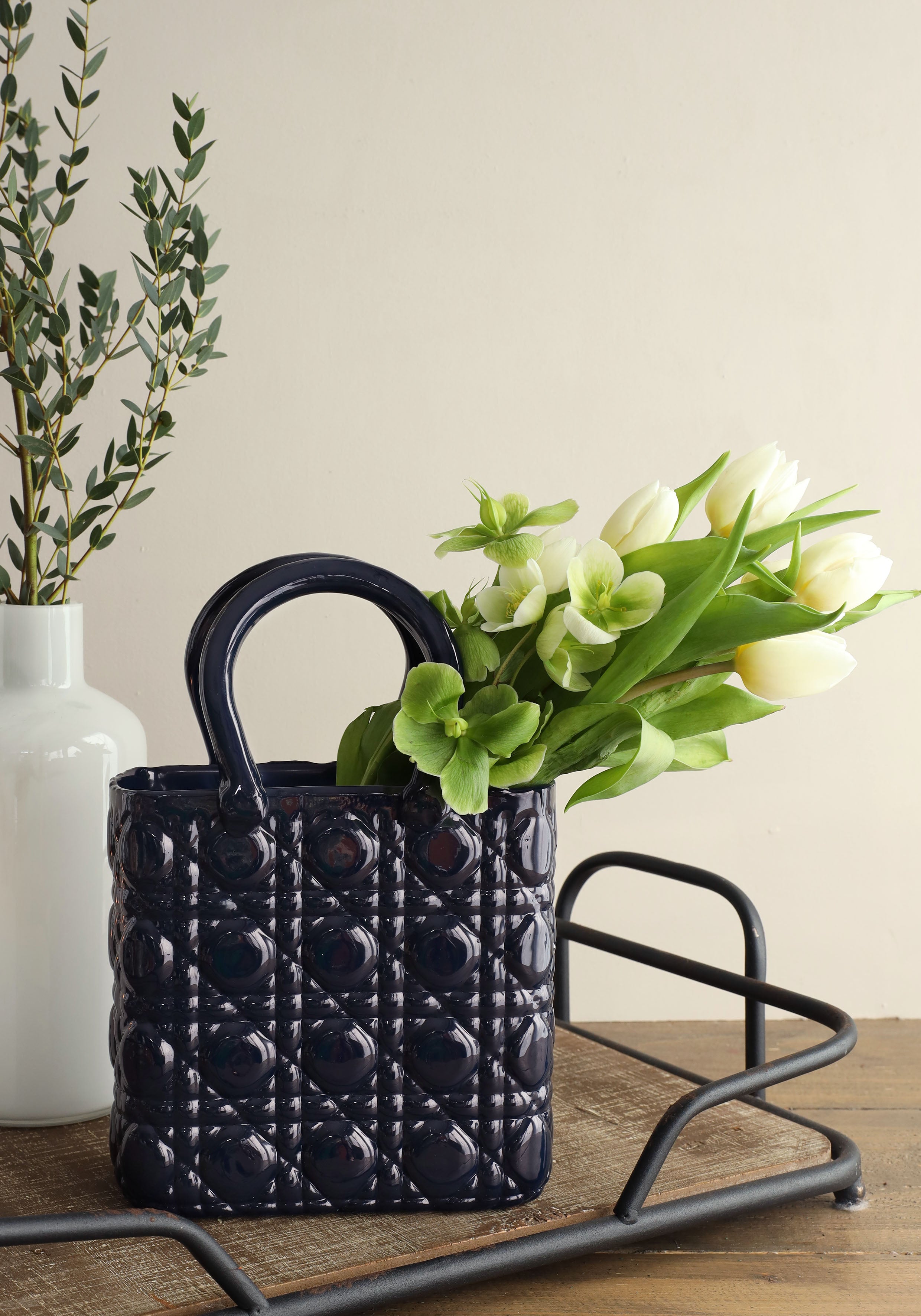 Handtasche Vase Elysee Glasgriff L.14 x B.9,5 x H.22 cm dunkelblau (1 Stk.) [IFS-37234]