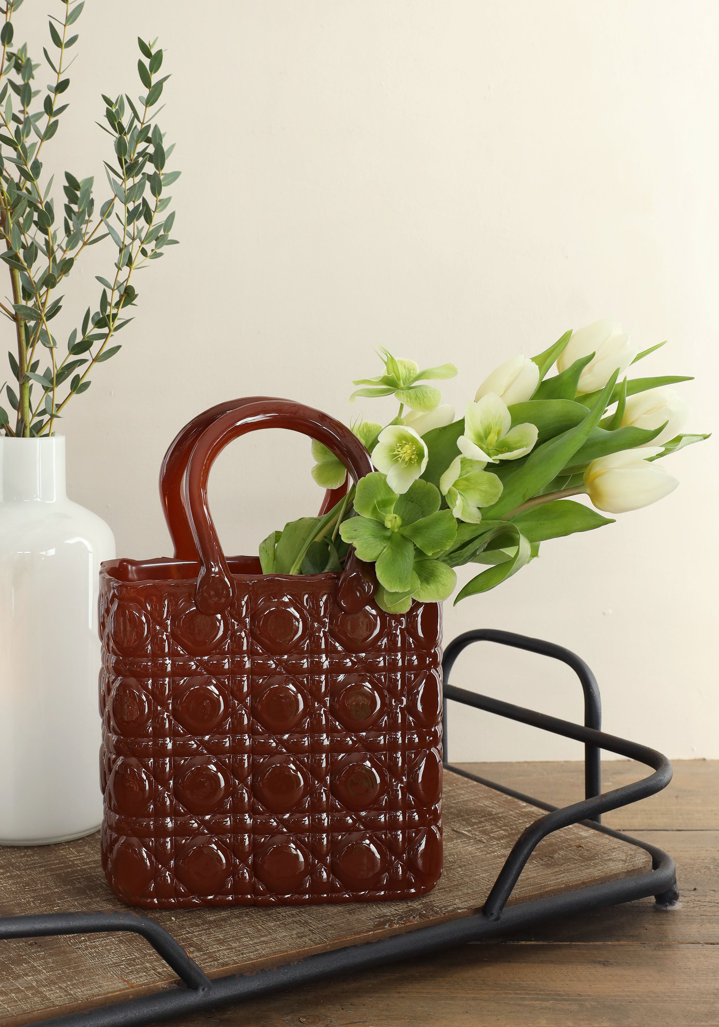 Handtasche Vase Elysee Glasgriff L.19 x B.11 x H.28 cm Mahagoni (1 Stk.) [IFS-37246]