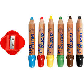 Crayons de Couleur, L : 10,5 cm, ép. 13 mm, mine 6 mm, ass. de couleurs, 6 pièces/ 1 Pq. [HOB-37294]