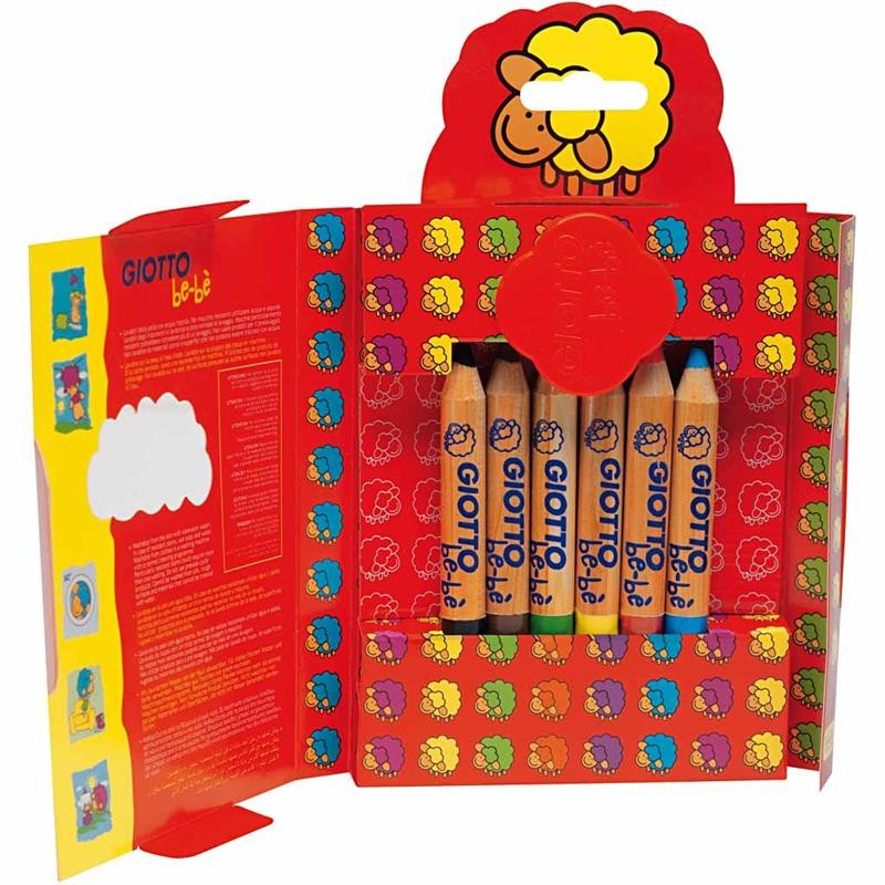 Crayons de Couleur, L : 10,5 cm, ép. 13 mm, mine 6 mm, ass. de couleurs, 6 pièces/ 1 Pq. [HOB-37294]