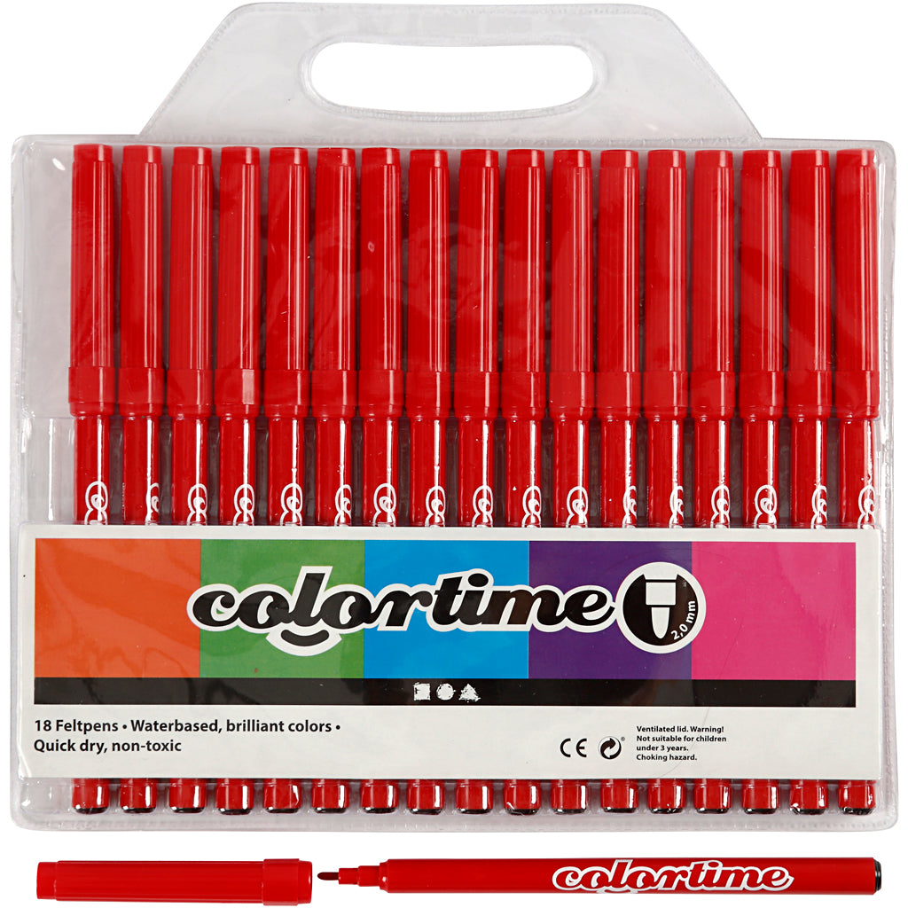 Colortime Markers, line 2 mm, red, 18 pc