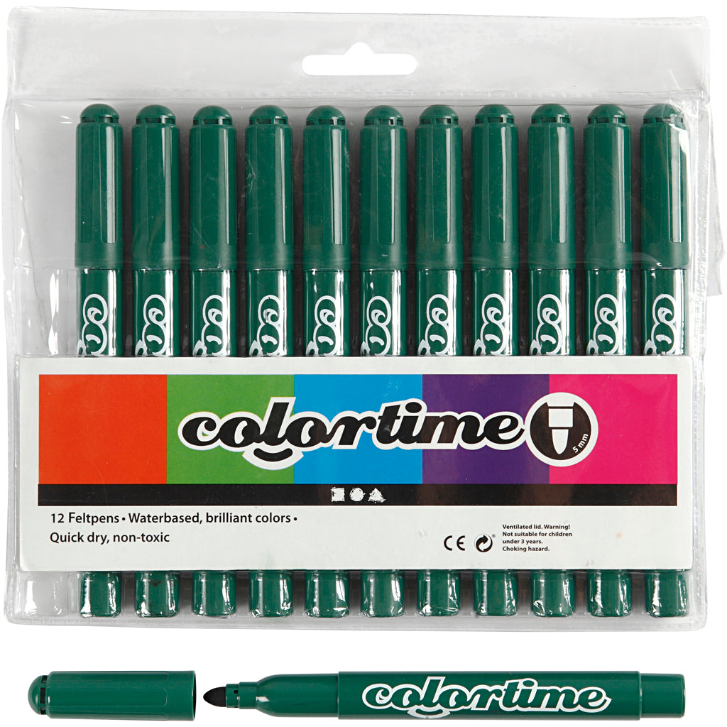 Colortime Markers, line 5 mm, green, 12 pc