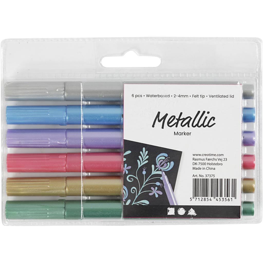 Metallic-Marker, Strichstärke 2-4 mm, Metallic-Farben, 6 Stk/ 1 Pck [HOB-37375]
