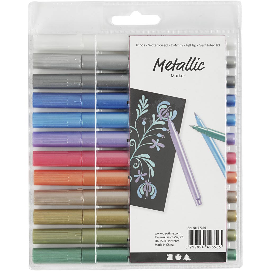 Metallic-Marker, Strichstärke 2-4 mm, Metallic-Farben, 12Stk/ 1 Pck [HOB-37376]