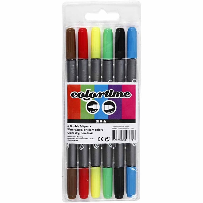 Feutres Colortime Double Pointe, trait 2,3+3,6 mm, couleurs classiques, 6 pièces/ 1 Pq. [HOB-37984]