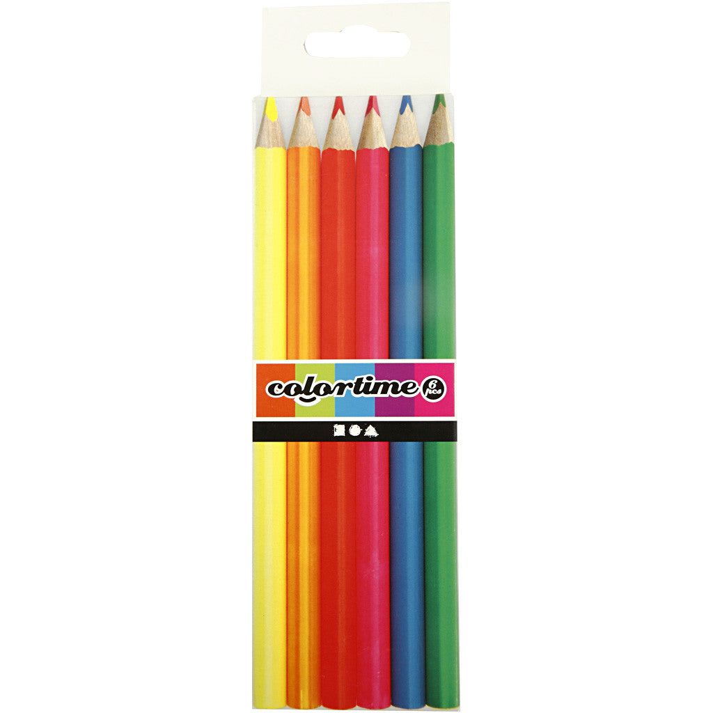 Crayons de Couleur Colortime, L : 17,45 cm, mine 3 mm, couleurs néons, 6 pièces/ 1 Pq. [HOB-38096]