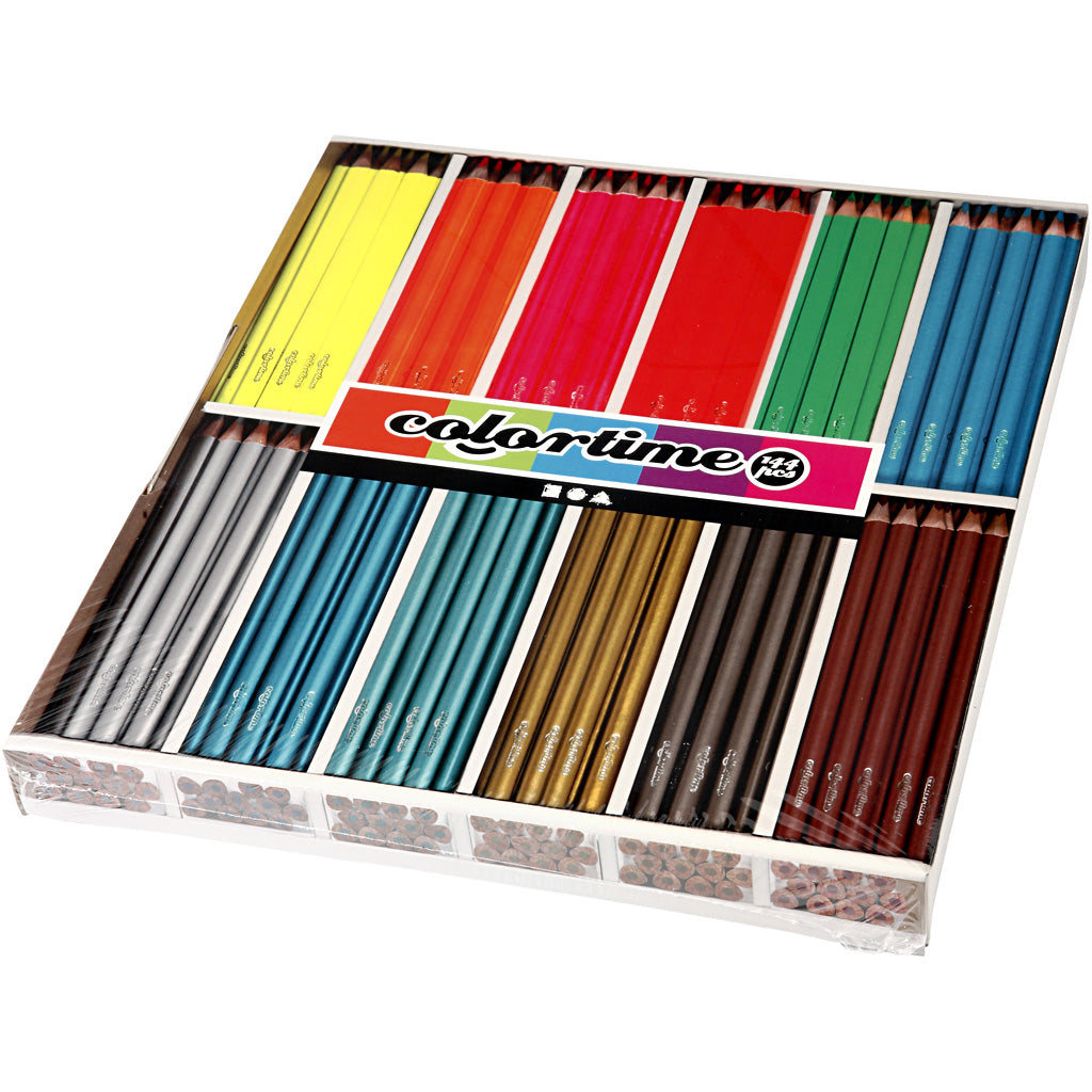 Colortime Colouring Pencils, L: 17,45 cm, lead 3 mm, metallic colours, neon colours, 144 pc