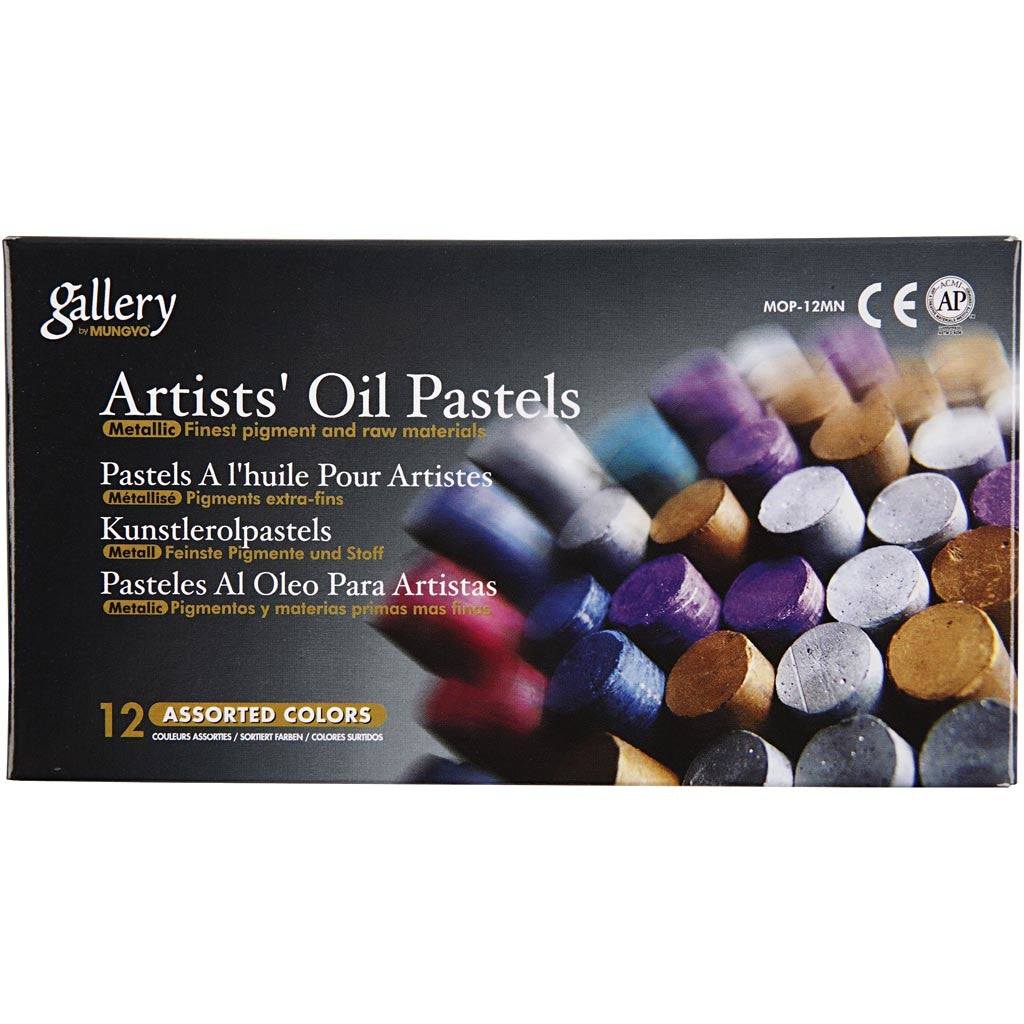 Pastelli a olio Gallery, L: 7 cm, spess. 11 mm, colori metallici, 12 pz/ 1 conf. [HOB-38140]
