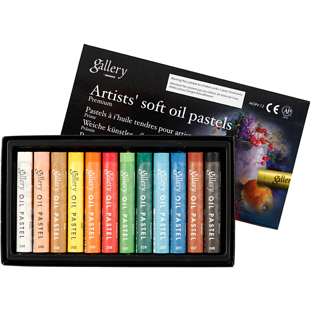 Gallery Oil Pastel Premium, L: 7 cm, thickness 10 mm, assorted colours, 12 pc