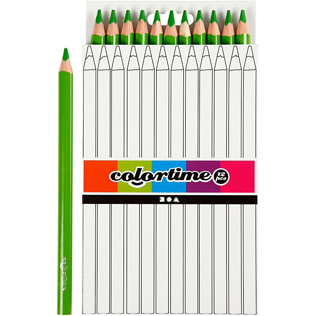Colortime Colour Pencils, L: 17,45 cm, lead 5 mm, JUMBO, light green, 12 pc