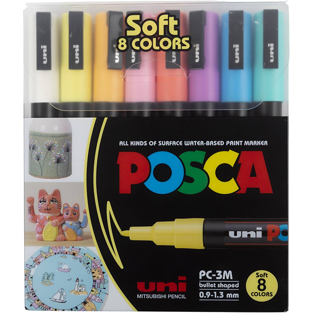 Pennarello Posca, colori asst., dim. PC-3M, ampiezza tratto 0,9 - 1,3 mm, 8 asst./ 1 conf. [HOB-384290]