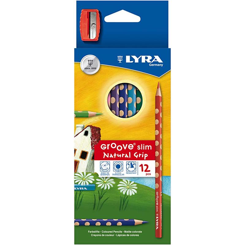 Crayons de couleur Groove Slim, L : 18 cm, mine 3,3 mm, ass. de couleurs, 12 pièces/ 1 Pq. [HOB-38505]