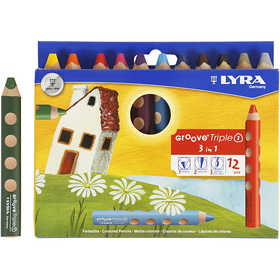 Groove Triple 1 Buntstifte, L 12 cm, Mine 10 mm, Sortierte Farben, 12 Stk/ 1 Pck [HOB-38514]