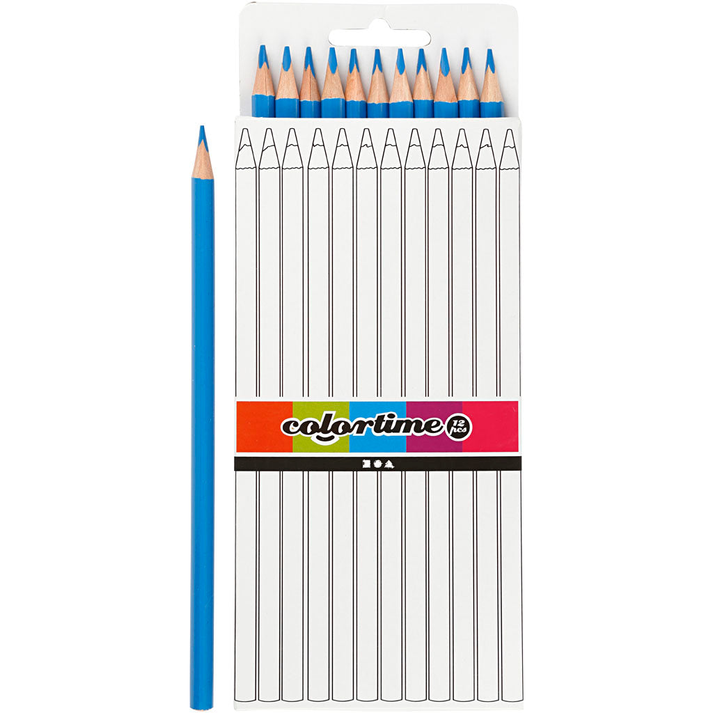 Colortime Colouring Pencils, L: 17 cm, lead 3 mm, light blue, 12 pc