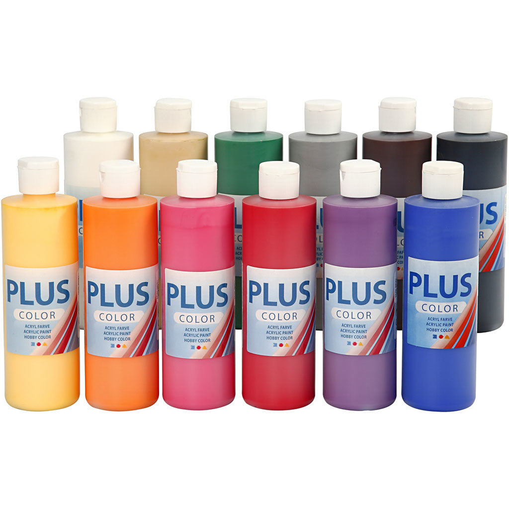 Plus Color Bastelfarbe, Standard-Farben, 12x250 ml/ 1 Pck [HOB-39494]