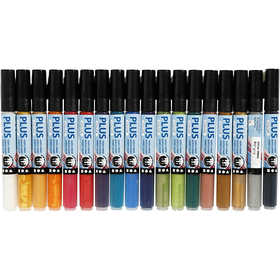 Plus Color Marker, L: 14,5 cm, ampiezza tratto 1-2 mm, colori asst., 5,5 ml, 18 pz/ 1 conf. [HOB-39893]