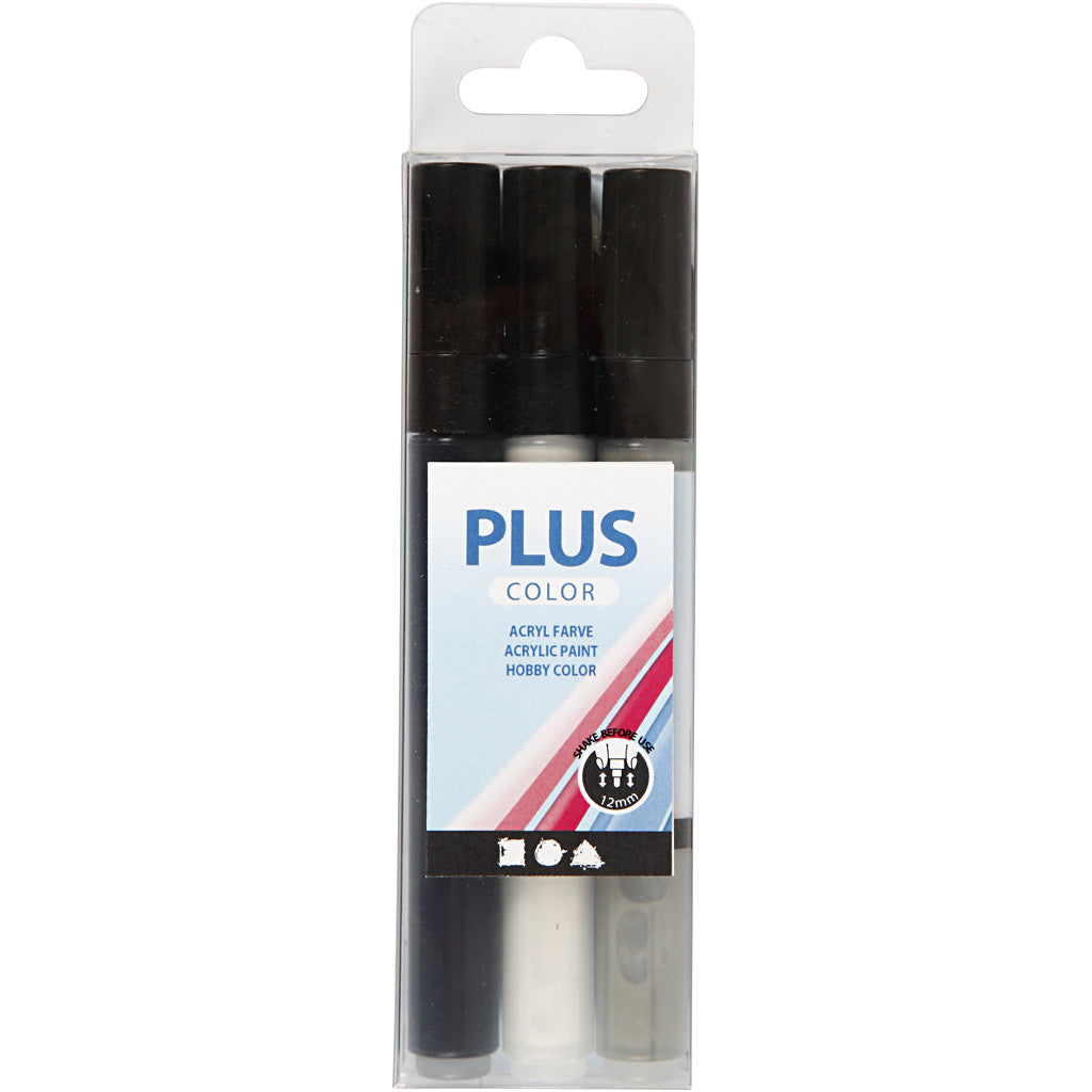 Plus Color Marker, L: 14,5 cm, ampiezza tratto 1-2 mm, nero, avorio, grigio pioggia, 5,5 ml, 3 pz/ 1 conf. [HOB-39898]