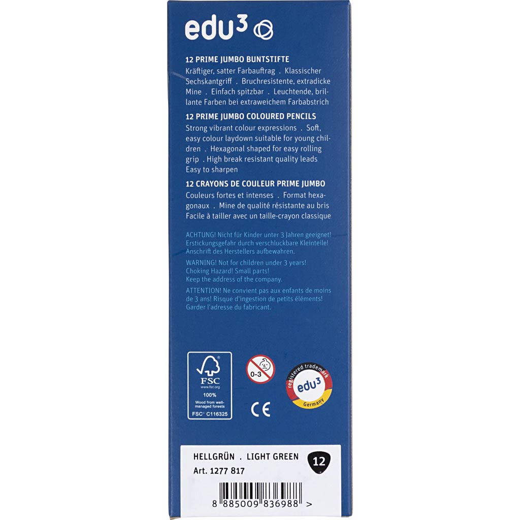 Matite Colorate edu jumbo, spess. 10 mm, mina 6,25 mm, verde chiaro, 12 pz/ 1 conf. [HOB-408062]