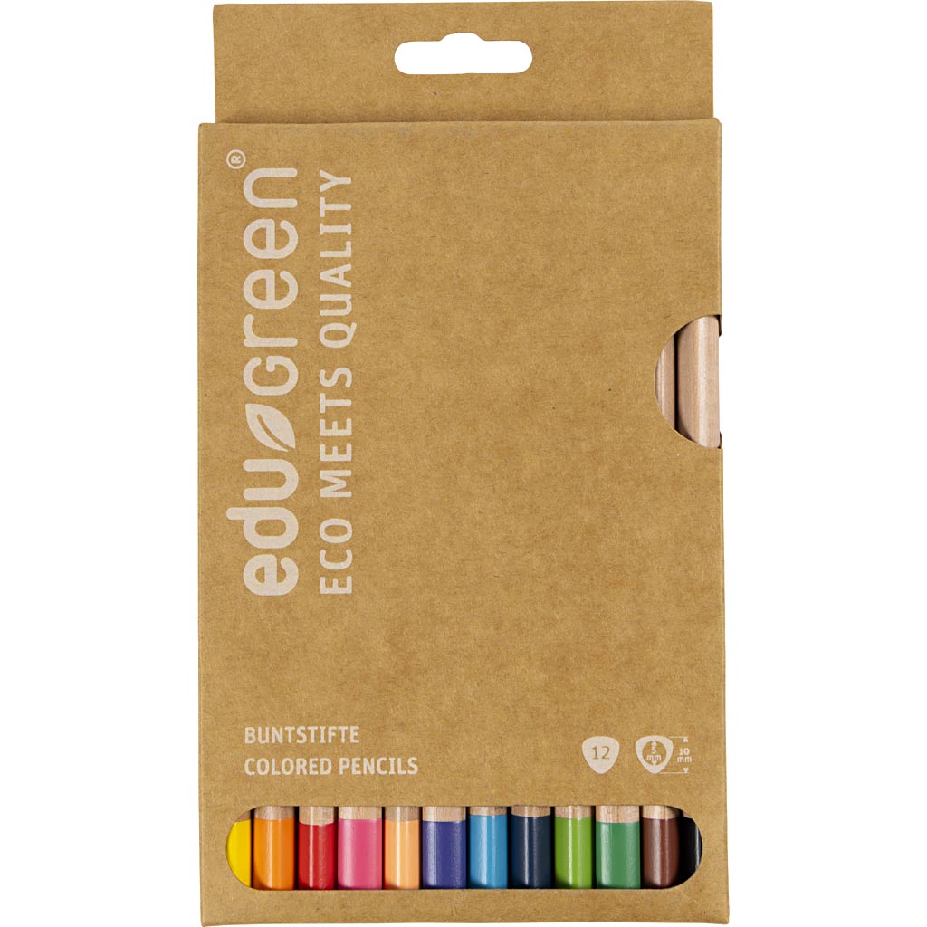 Crayons de Couleur Jumbo Edugreen, ép. 10 mm, mine 5 mm, ass. de couleurs, 12 pièces/ 1 Pq. [HOB-408112]