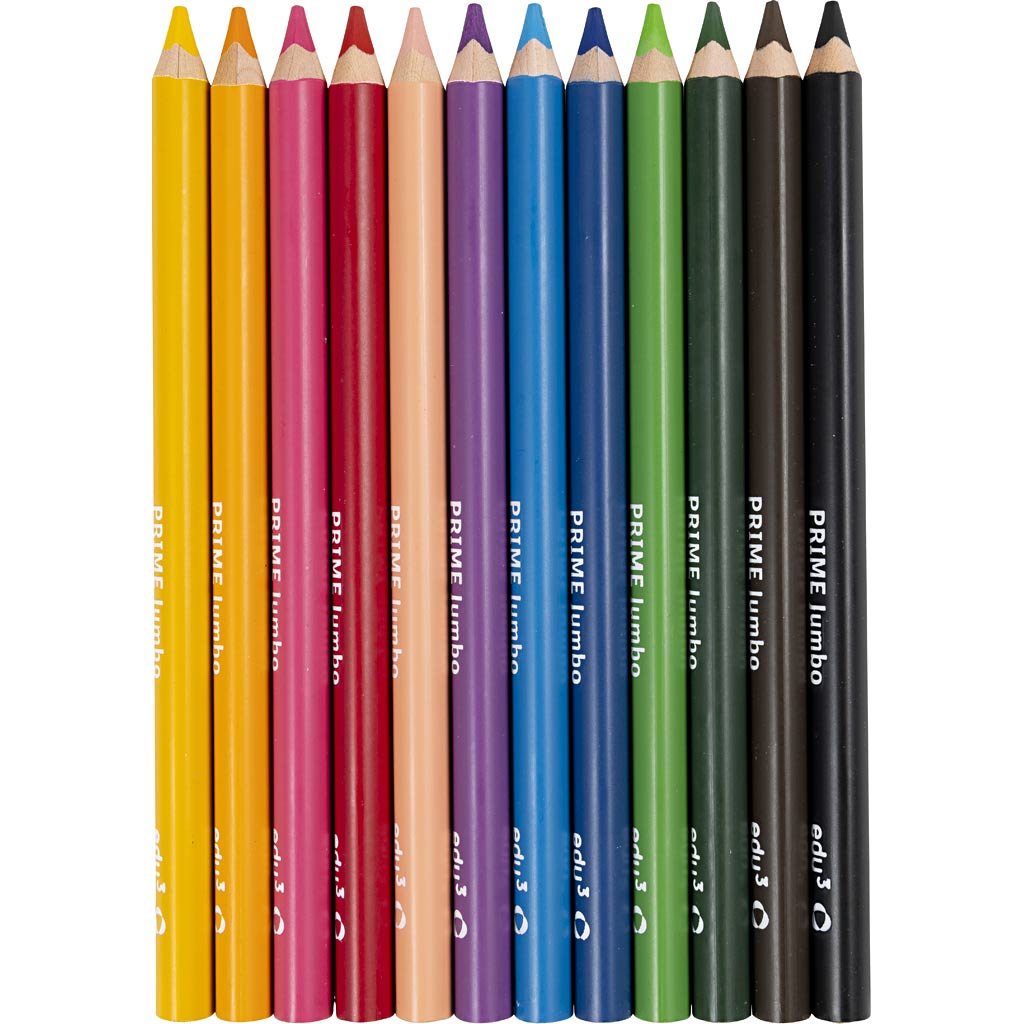 Matite Colorate edu jumbo, spess. 10 mm, mina 6,25 mm, colori asst., 12 pz/ 1 conf. [HOB-409212]
