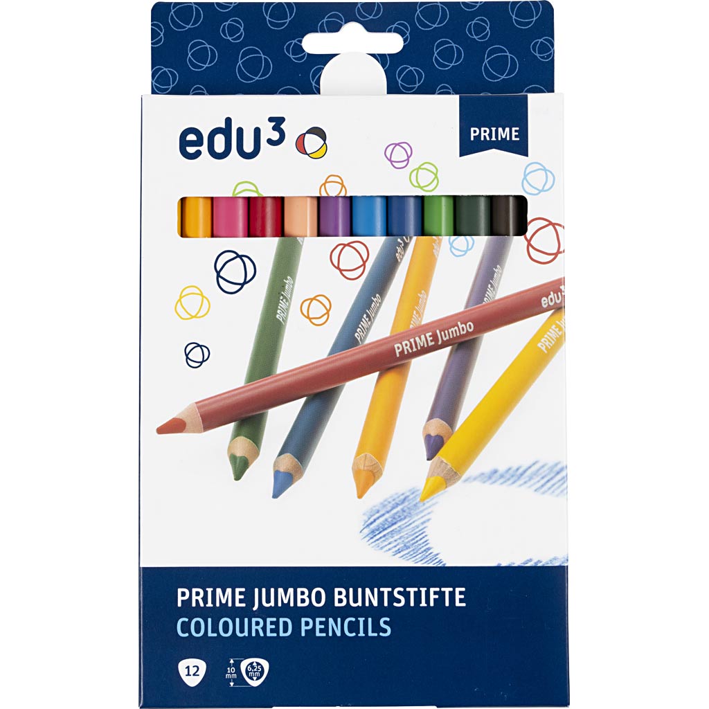 Matite Colorate edu jumbo, spess. 10 mm, mina 6,25 mm, colori asst., 12 pz/ 1 conf. [HOB-409212]