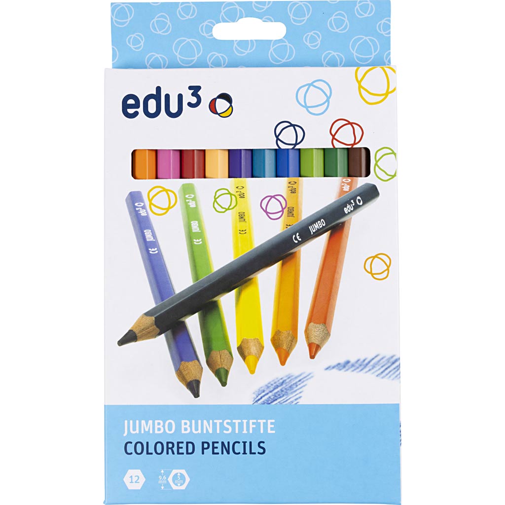 Matite Colorate edu Jumbo, spess. 10 mm, mina 5 mm, colori asst., 12 pz/ 1 conf. [HOB-409812]