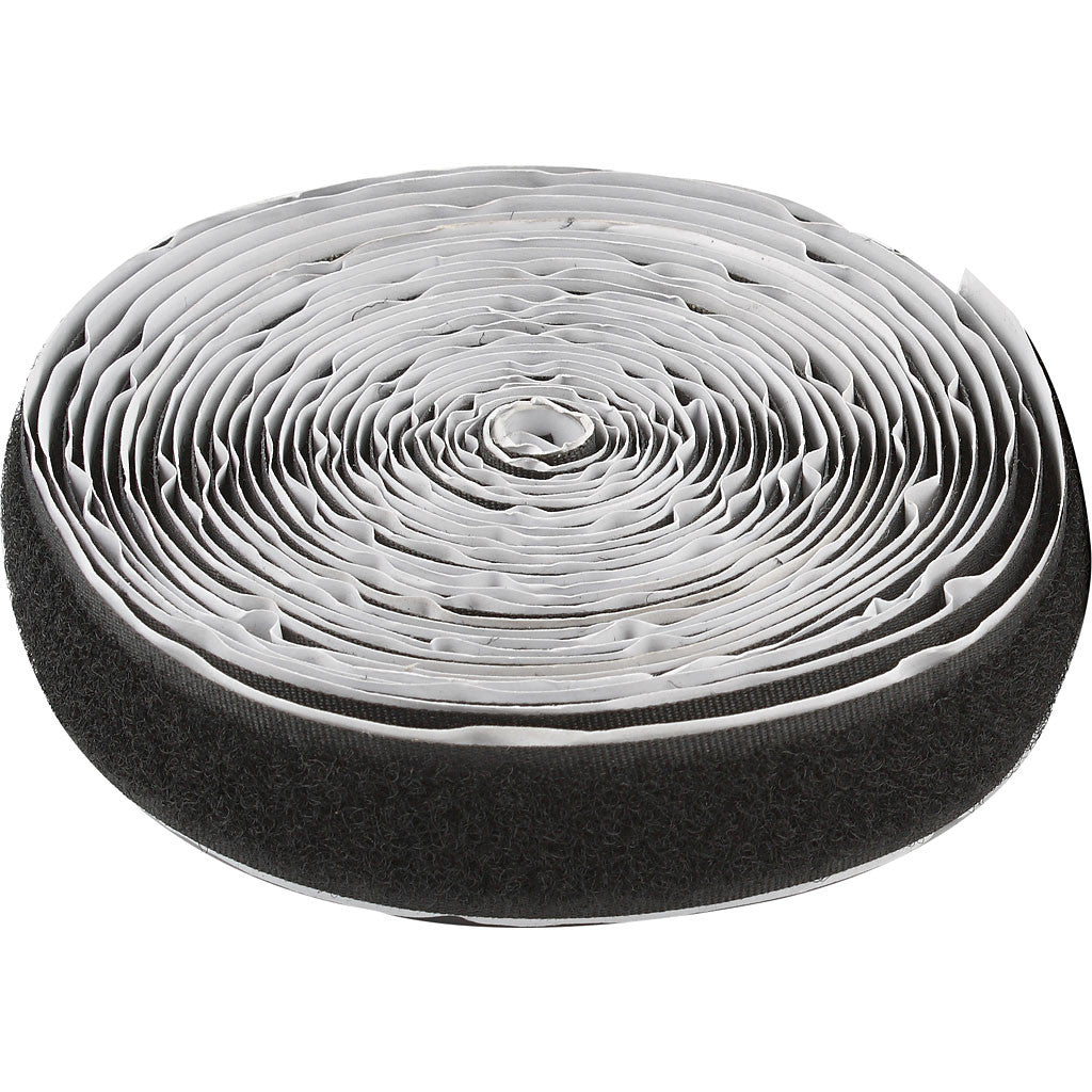 Bande Velcro , autocollant, L : 20 mm, noir, 5 m/ 1 rouleau [HOB-41021]