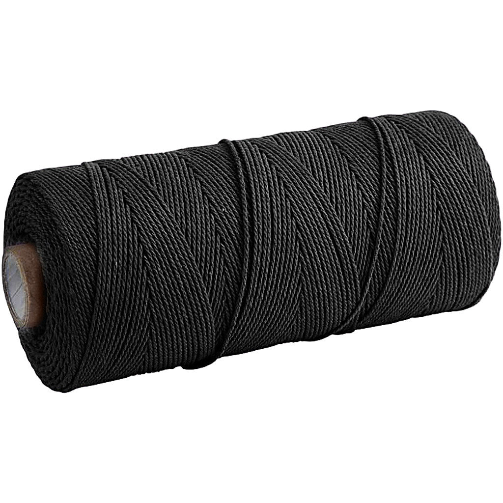 Macramé-Kordel, L 315 M, Dicke 1 mm, Dünne Qualität 12/12, Schwarz, 220 g/ 1 Knäuel [HOB-41520]