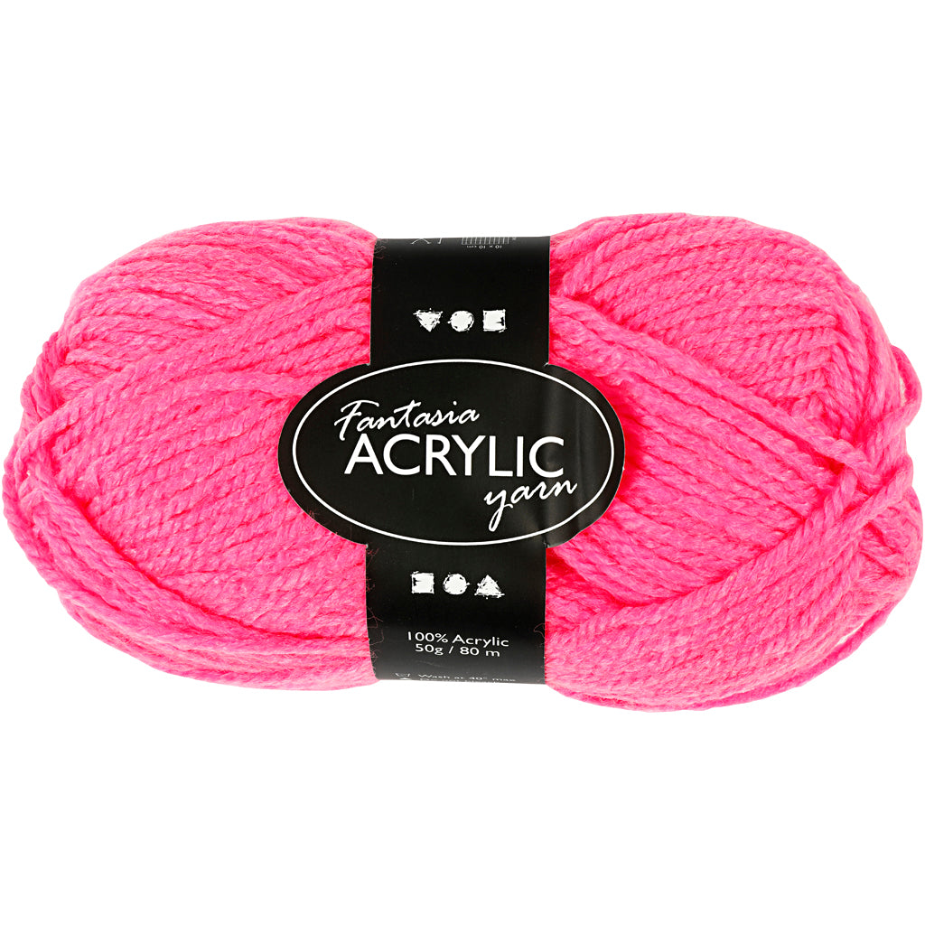 Fantasia Acrylic Yarn, L: 80 M, neon pink, 50 g/ 1 ball