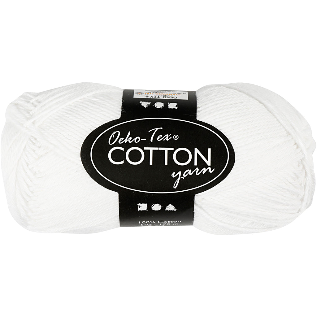 Cotton Yarn, no. 8/4, L: 170 M, needle 3-3,5, white, 50 g/ 1 ball