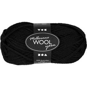 Pelote de laine Melbourne, L : 92 M, noir, 50 gr/ 1 boule [HOB-44724]