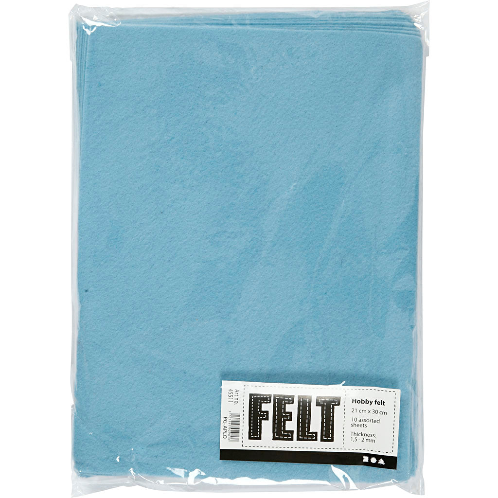 Feltro artigianale, A4, foglio 210x297 mm, spess. 1,5-2 mm, azzurro, 10 fgl./ 1 conf. [HOB-45511]
