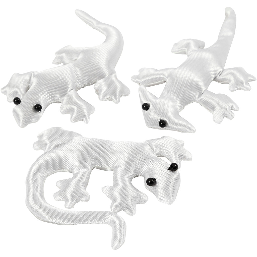 Reptiles en tissu, dim. 10-14 cm, blanc, 3 pièces/ 1 Pq. [HOB-495003]