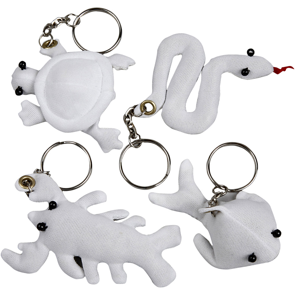 Fabric Figures with key rings, size 4-8 cm, white, 4 pc